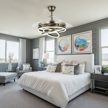 Cusp Barn 42 Retractable Ceiling Fan with Lights and Remote DIY Shape Fandelier Modern Silent DC Motor LED Ceiling Light