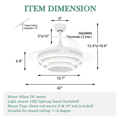 Cusp Barn 42 Retractable Ceiling Fan with Lights and Remote DIY Shape Fandelier Modern Silent DC Motor LED Ceiling Light