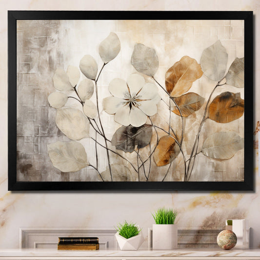 Designart Beige Botanical Impressions III Abstract Botanicals Framed Canvas Art Print