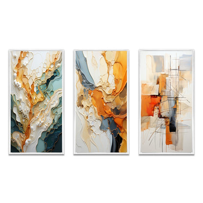 Designart Orange White Line Art Organic Abstraction Abstract Framed Wall Art Set Of 3 For Living Room Decor