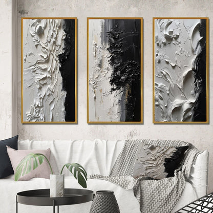 Designart White And Black Tranquility Unleashed III Abstract Marble Framed Wall Art Set Of 3 For Office Decor