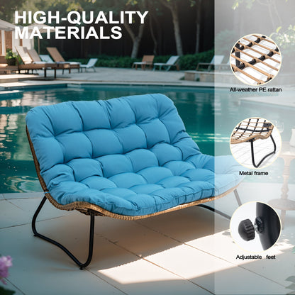 Double Papasan Chair Loveseat with Cushion, All-weather PE Rattan and Metal Frame for Indoor Outdoor