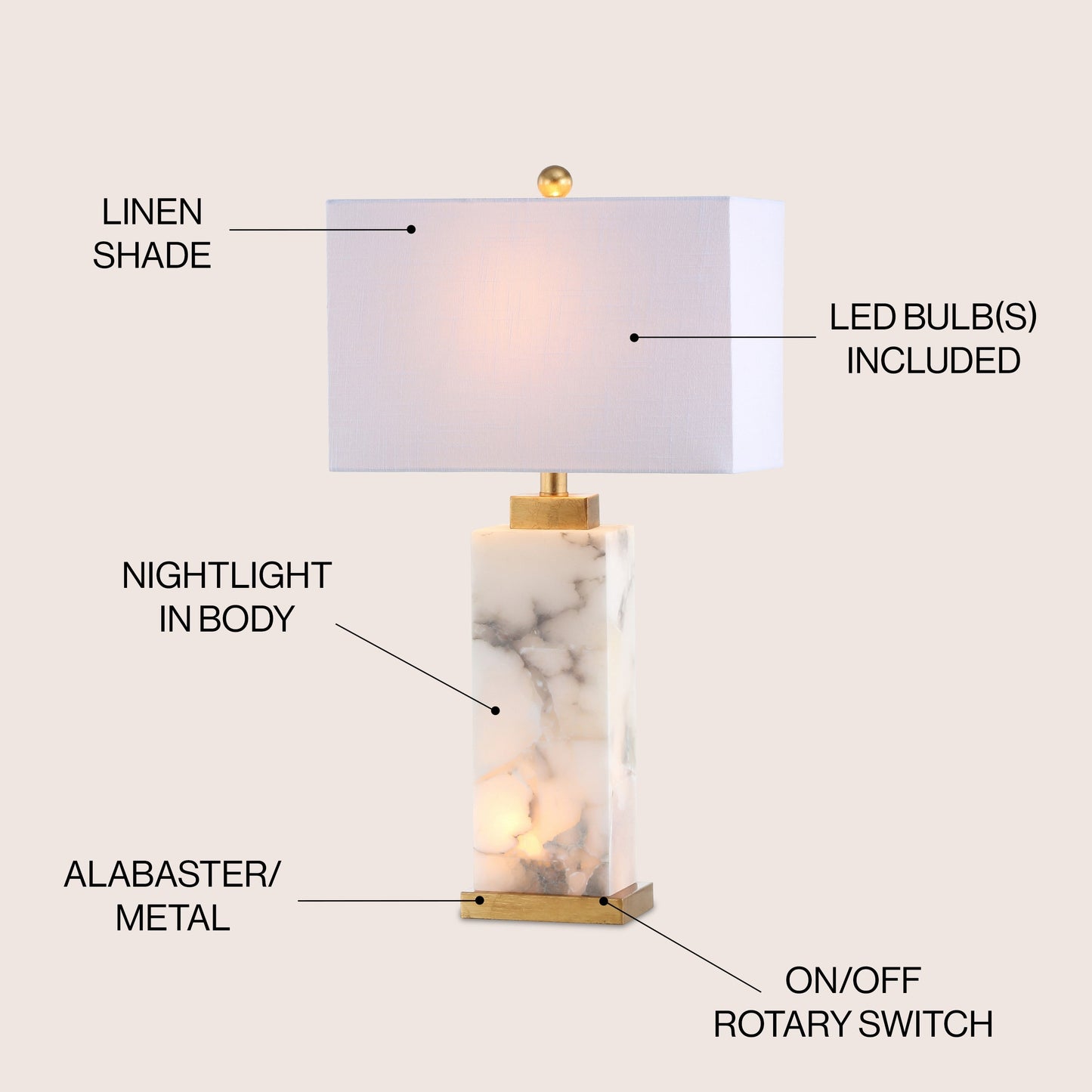 Eloise 27.5 Alabaster LED Table Lamp, White/Gold Leaf by JONATHAN Y