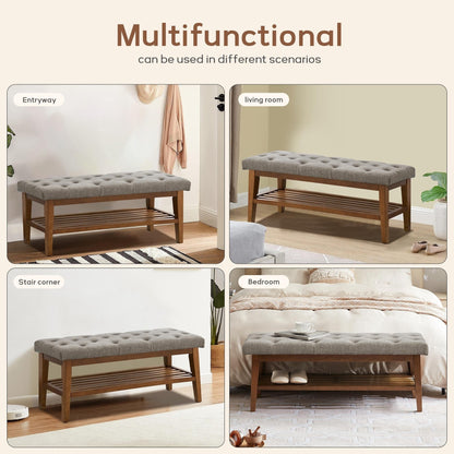Entryway Shoe Bench Storage Bench Fabric Solid Wood, 43-inch Upholstered Bench for Living Room, Bedrooms