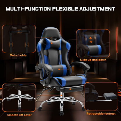 Ergonomic PU Leather 360° Swivel Gaming Recliner with Footrest, Headrest, Lumbar Support, Adjustable Height