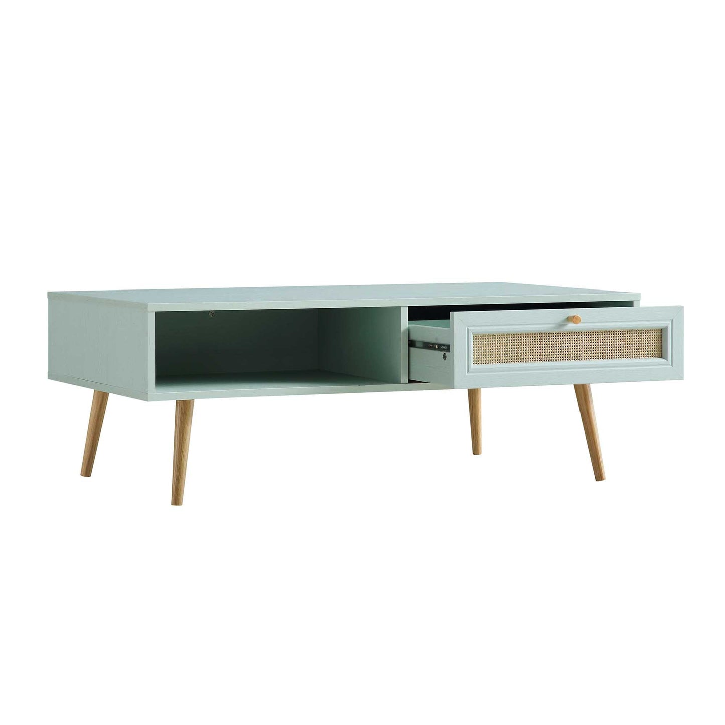 Frances Woven Rattan Wooden Coffee Table in Mint
