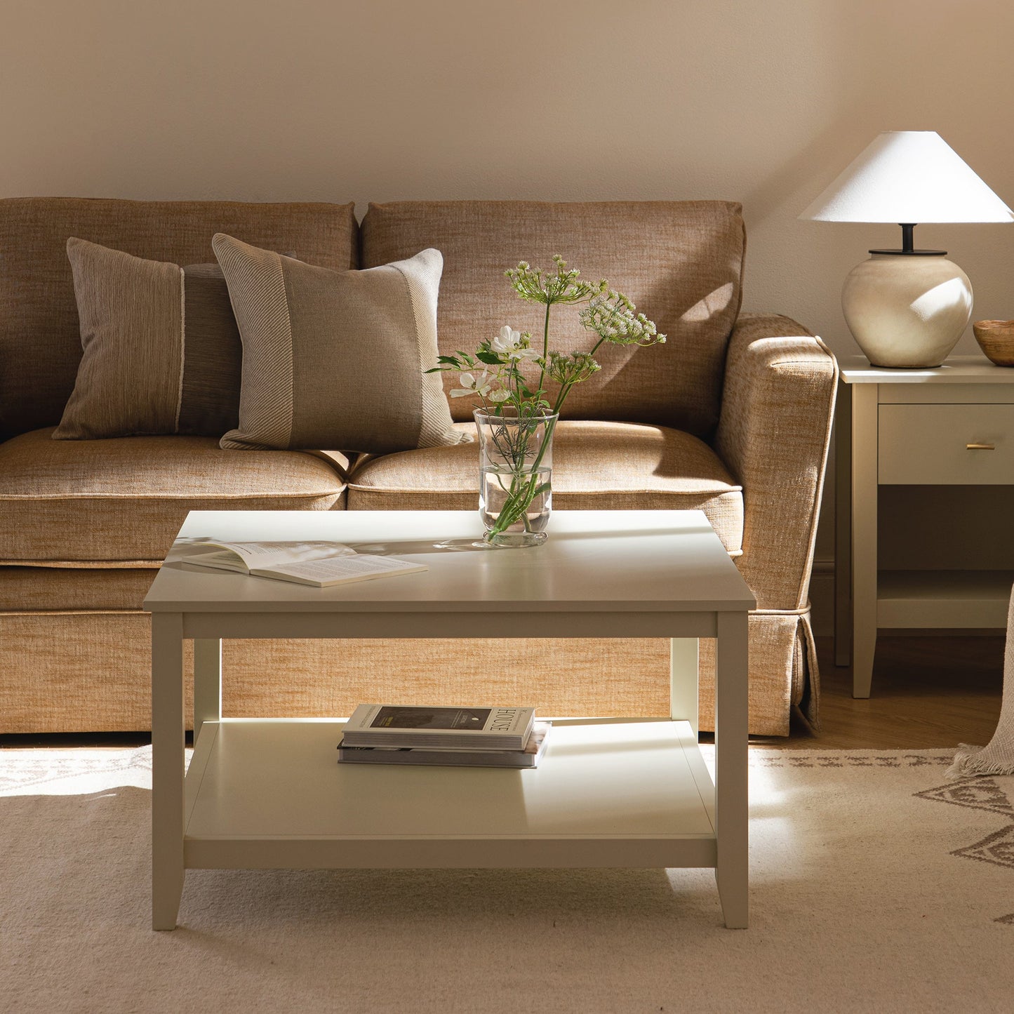 Oakham 80cm Square Coffee Table, Shaded White