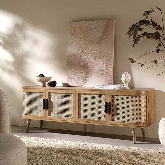 Izzy Curved Rattan 160cm Wide TV Unit, Natural