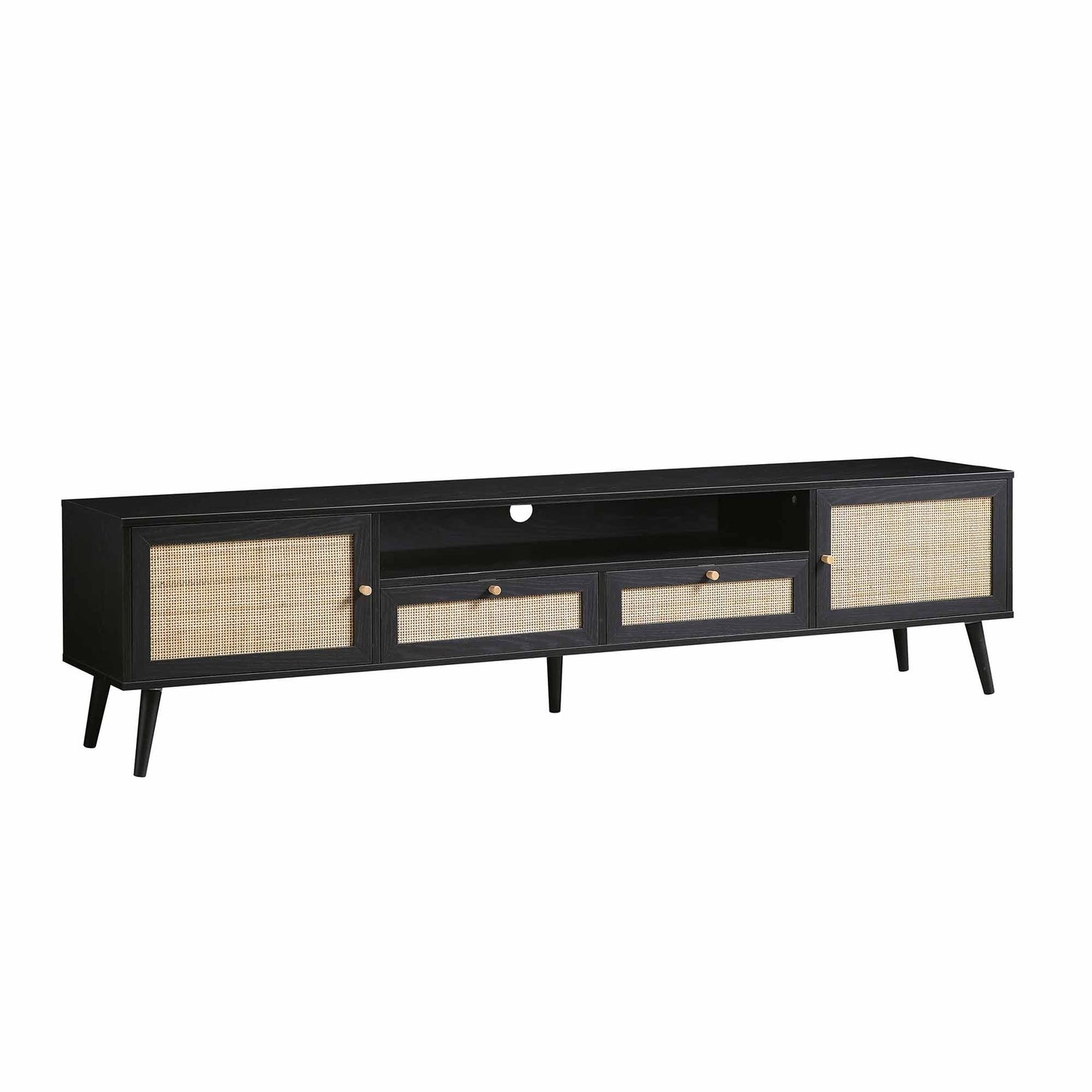Frances Woven Rattan 200cm Wide TV Unit, Black