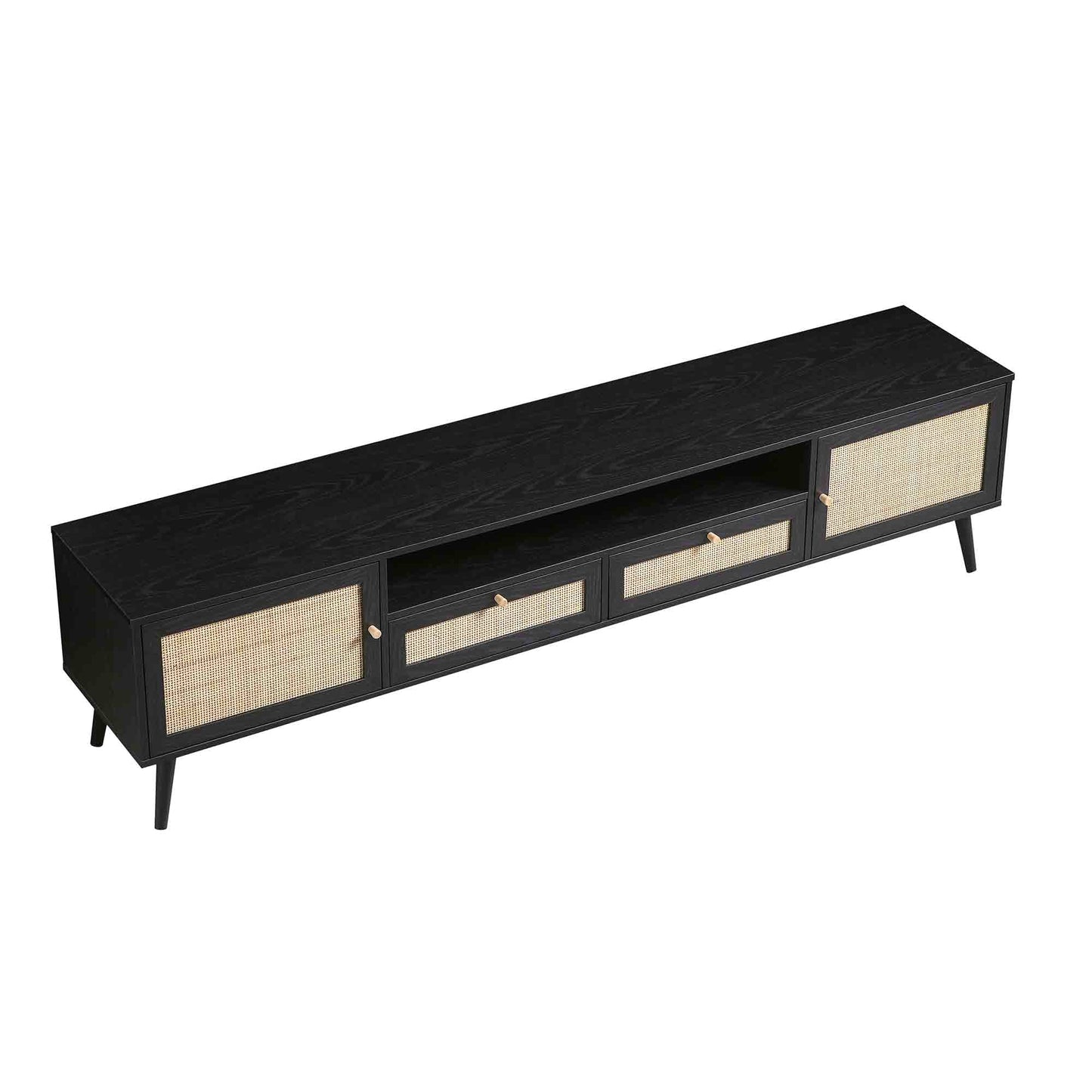Frances Woven Rattan 200cm Wide TV Unit, Black