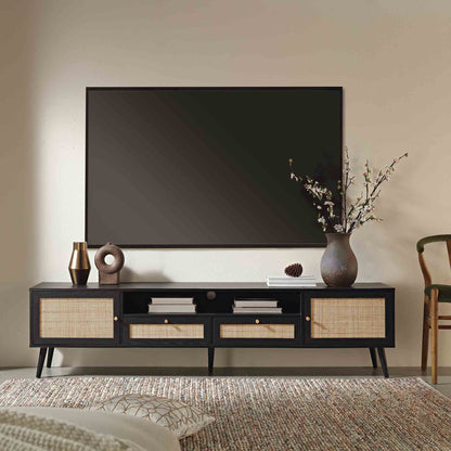 Frances Woven Rattan 200cm Wide TV Unit, Black
