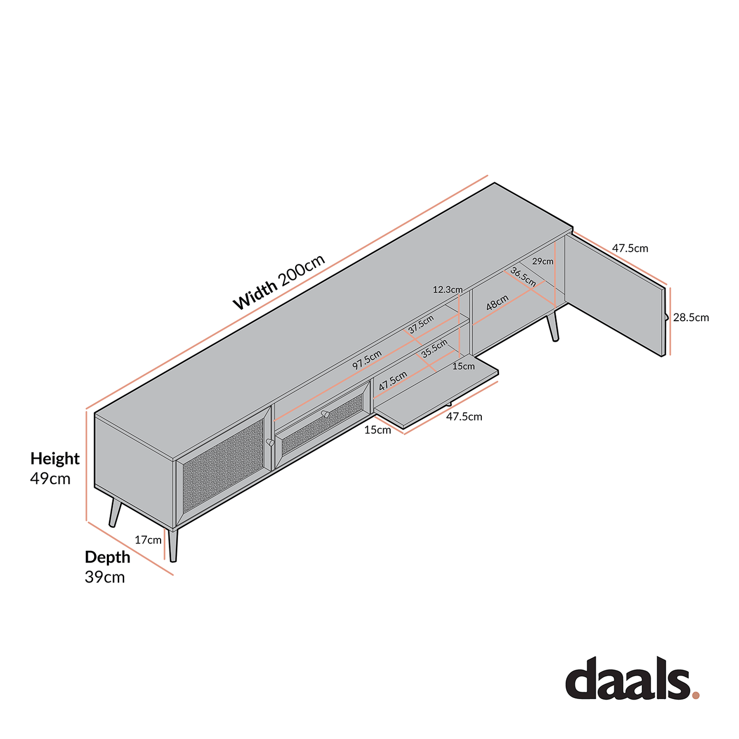 Frances Woven Rattan 200cm Wide TV Unit, White