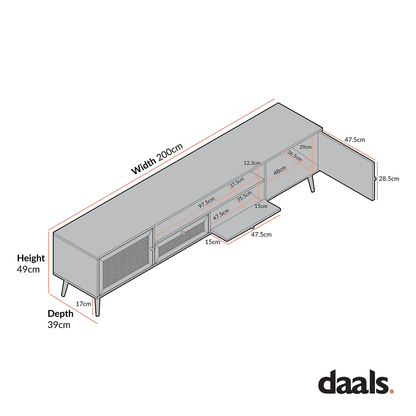 Frances Woven Rattan 200cm Wide TV Unit, Black