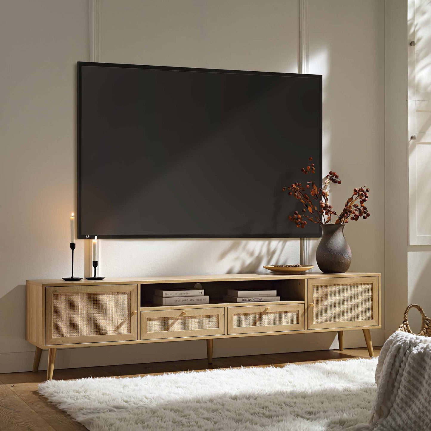 Frances Woven Rattan 200cm Wide TV Unit, Natural