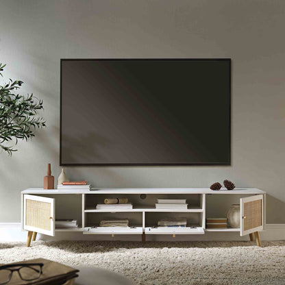 Frances Woven Rattan 200cm Wide TV Unit, White