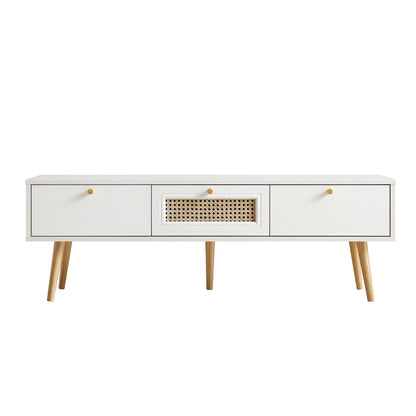 Anya Woven Rattan 3-Drawer TV Unit in White