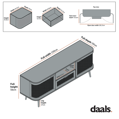 Izzy Curved Rattan 150cm TV Unit, Walnut
