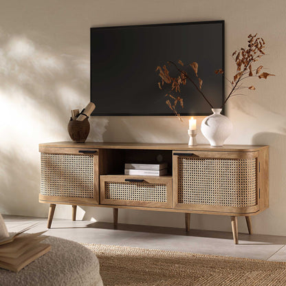 Izzy Curved Rattan 150cm TV Unit, Natural