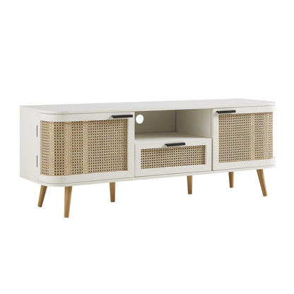 Izzy Curved Rattan 150cm TV Unit, White
