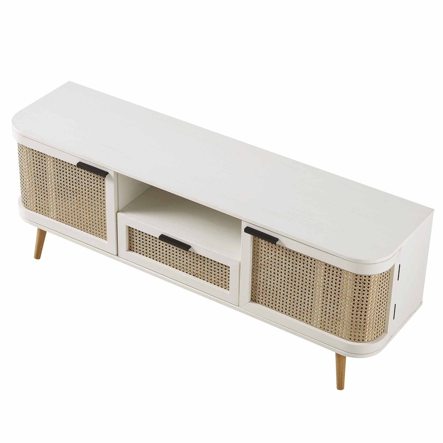 Izzy Curved Rattan 150cm TV Unit, White