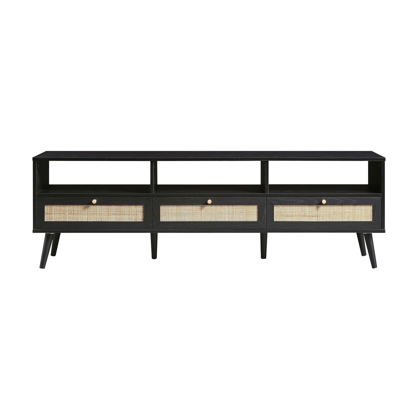 Frances Woven Rattan 160cm 3-Drawer TV Unit, Black