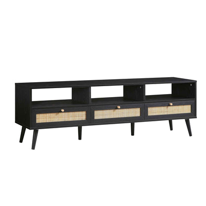 Frances Woven Rattan 160cm 3-Drawer TV Unit, Black