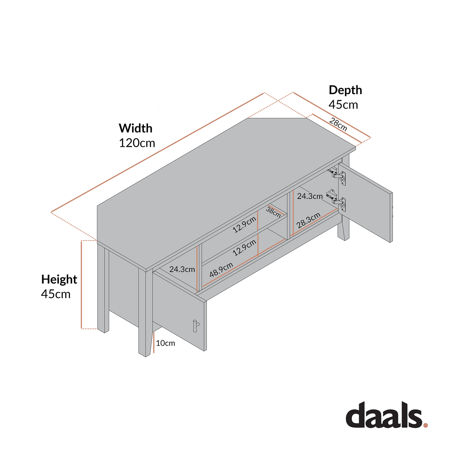 Oakham 120cm Corner TV Unit, Deep Greige