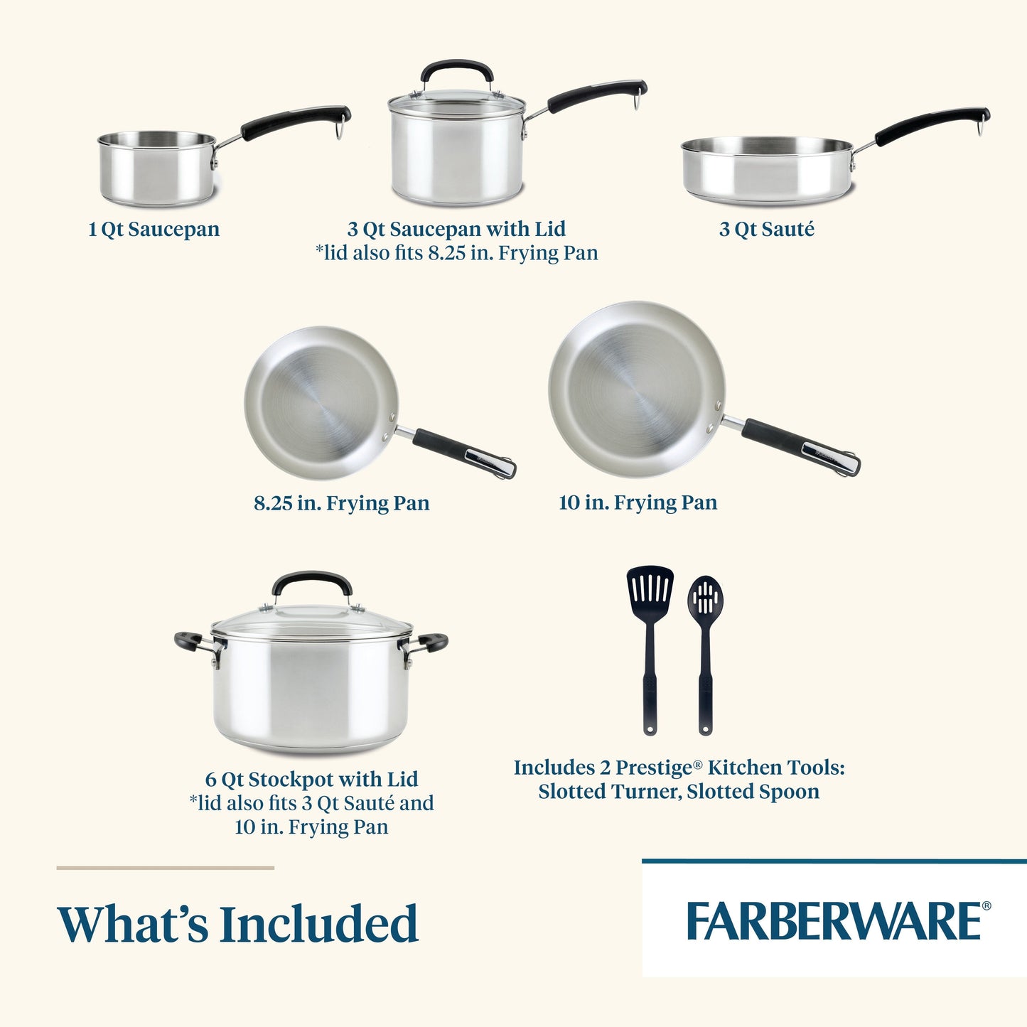 Farberware Brilliance Stainless Steel Cookware Set, 10 Piece
