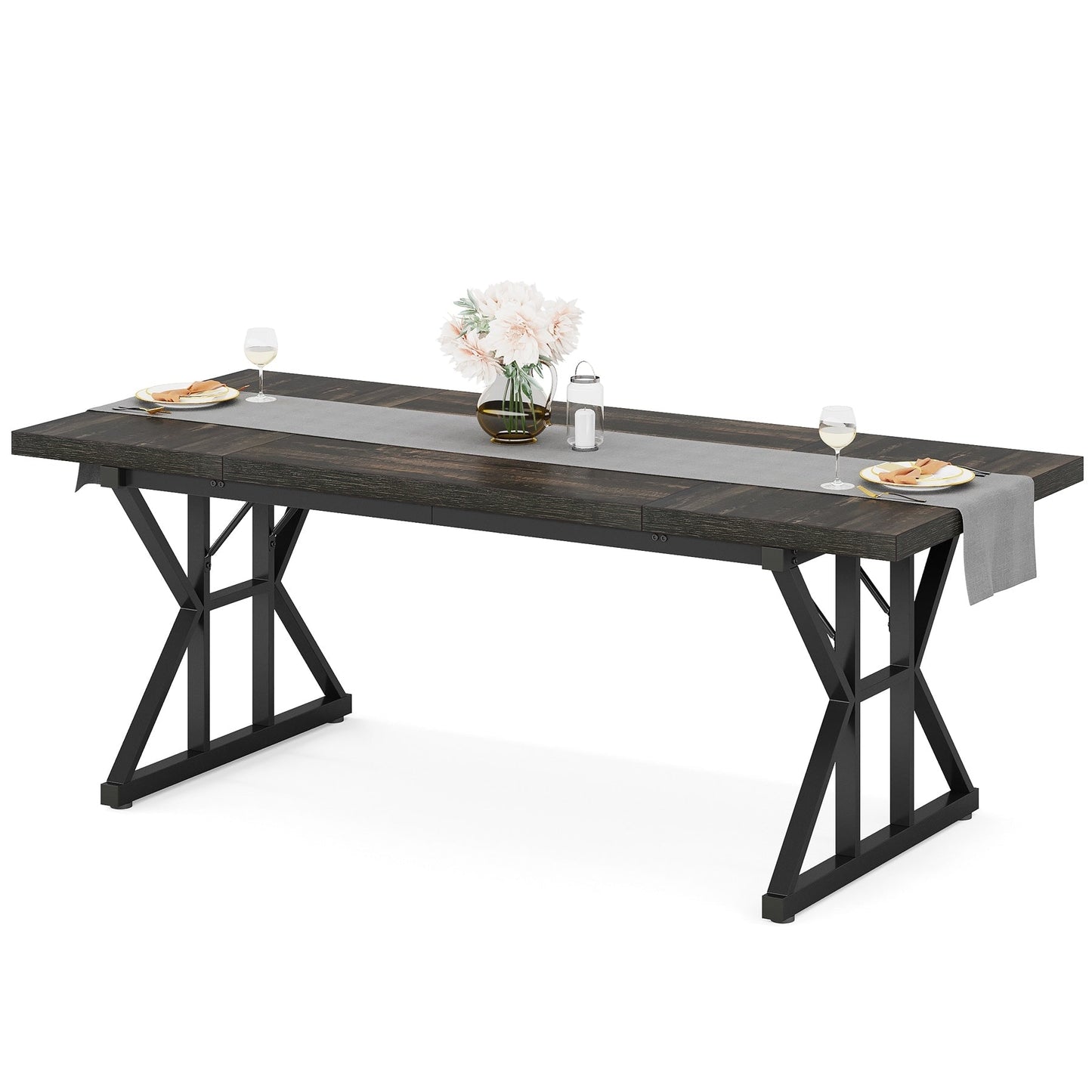 Farmhouse Dining Table for 6 People, 70.8-Inch Rectangular Wood Kitchen Table