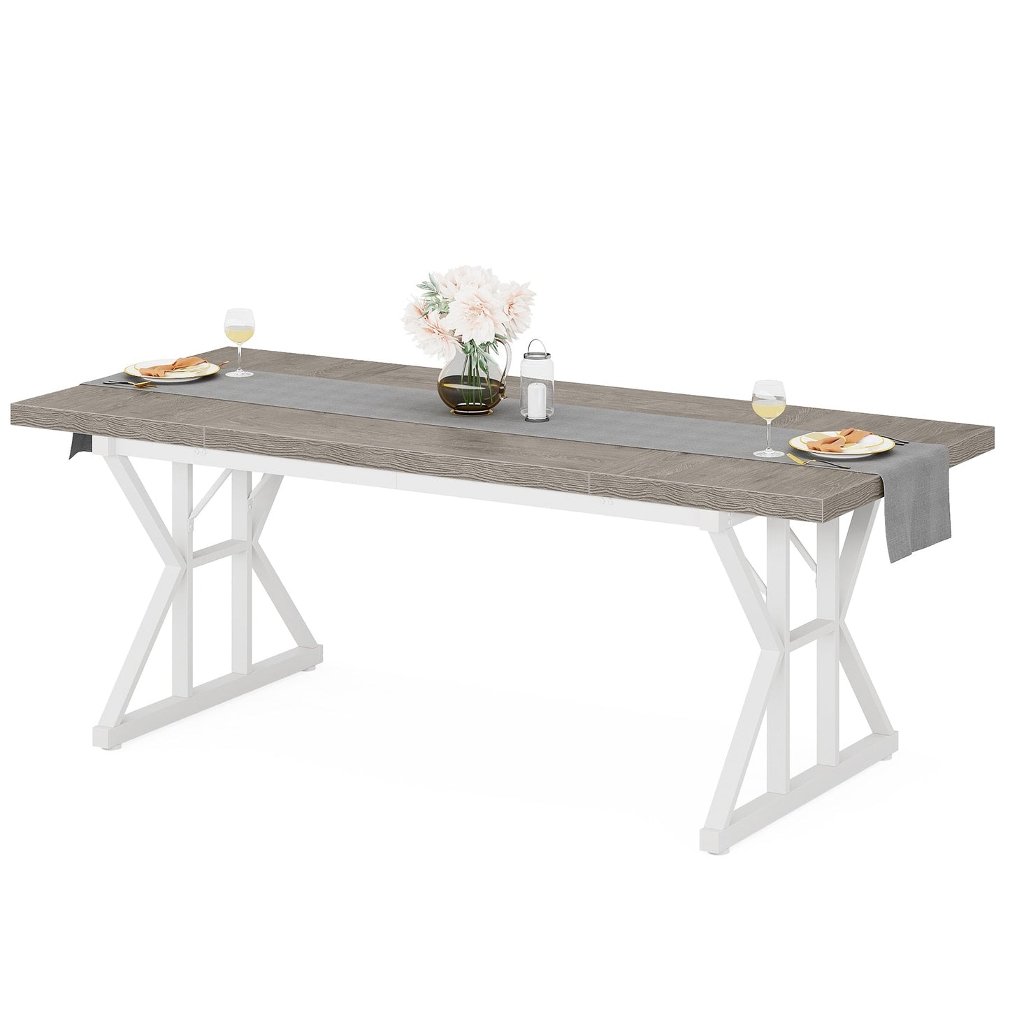 Farmhouse Dining Table for 6 People, 70.8-Inch Rectangular Wood Kitchen Table