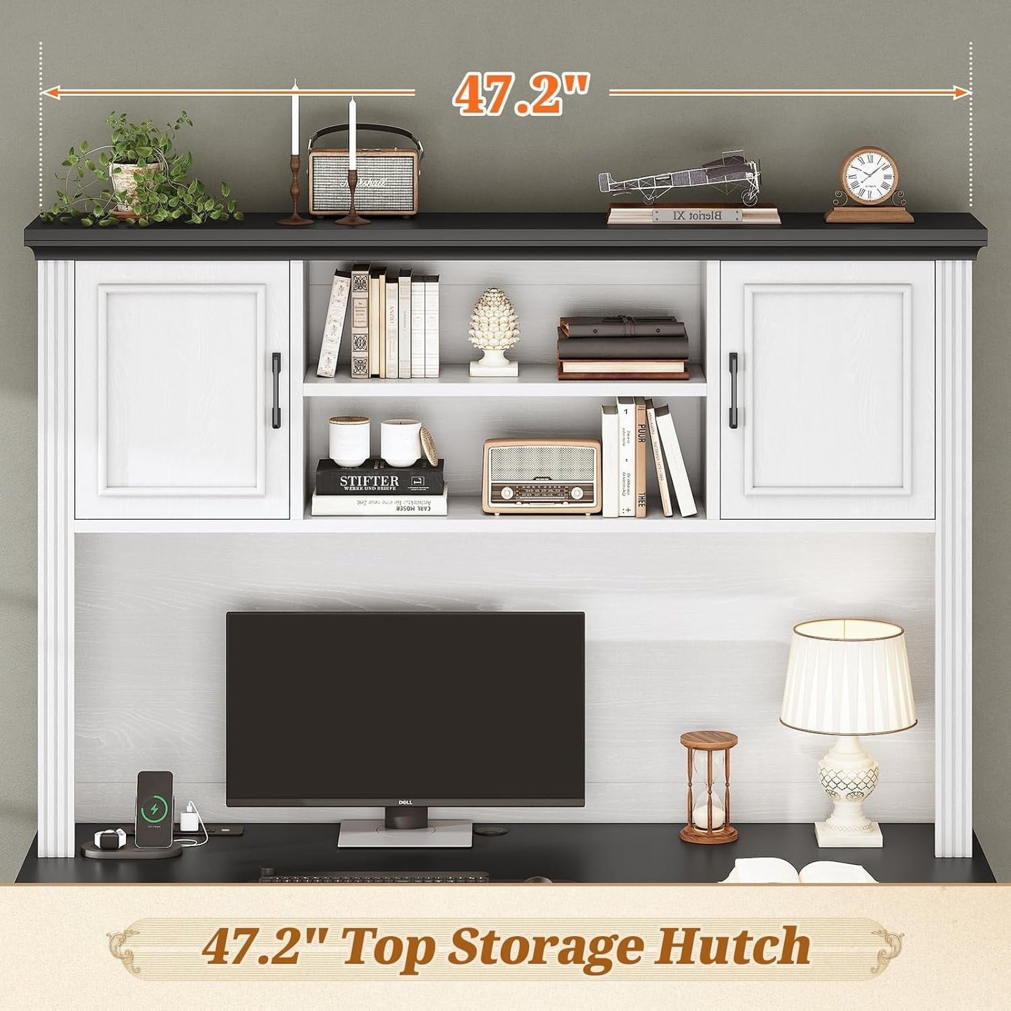 Farmhouse Executive Desk Home Office Desk File Drawer Monitor Stand Power Outlet