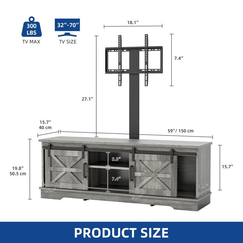 Farmhouse TV Stand for up to 65 TV with Doors and Open Shelves Media Console Power Outlet