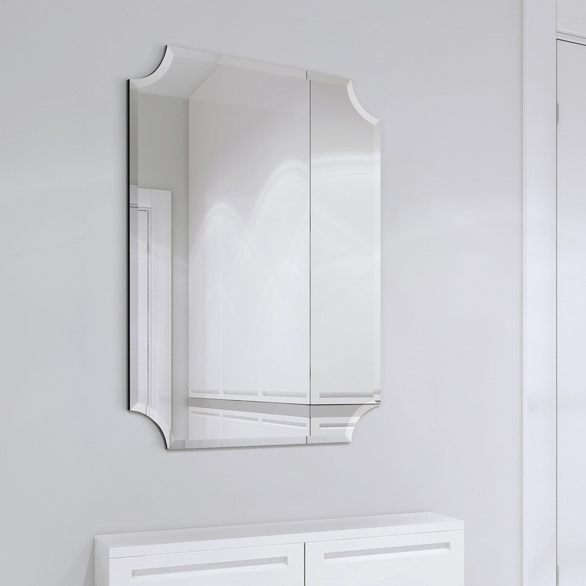 Frameless Rectangle Scalloped Beveled Wall Mirror, Bathroom, Vanity, Bedroom Mirror,1-beveled Edge - Clear