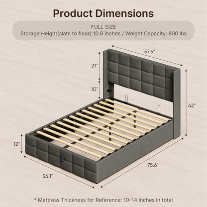Lift Up Storage Bed Frame, Upholstered Platform Bed Frame with Hydraulic Storage System and Headboard
