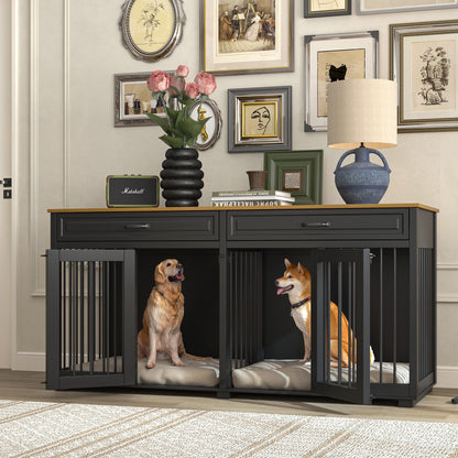 Furniture Style Dog Crate, 64.5 Inch Wooden Large Dog Kennel