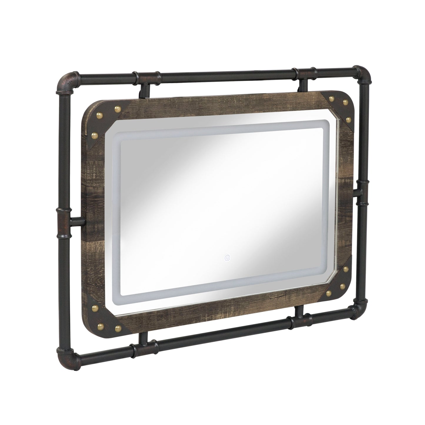 Furniture of America Inyo Industrial Metal Wall Mirror with LED Lights