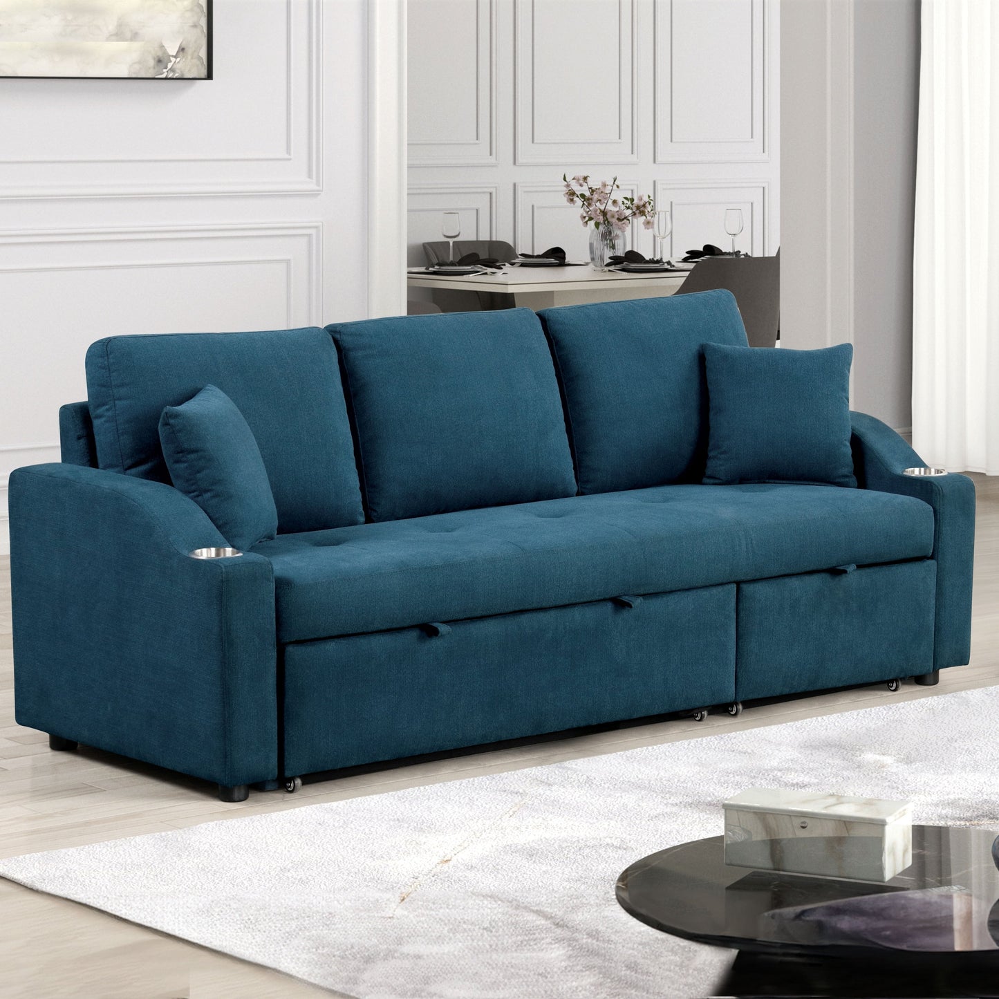 Furniture of America Scarlett Modern Tufted Space-Saving Sleeper Sofa Sectional with Cup Holders