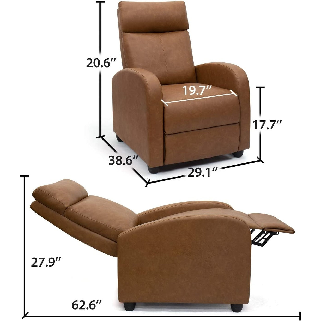 Furniwell PU Leather Sofa Recliner with Padded Seat and Backrest.