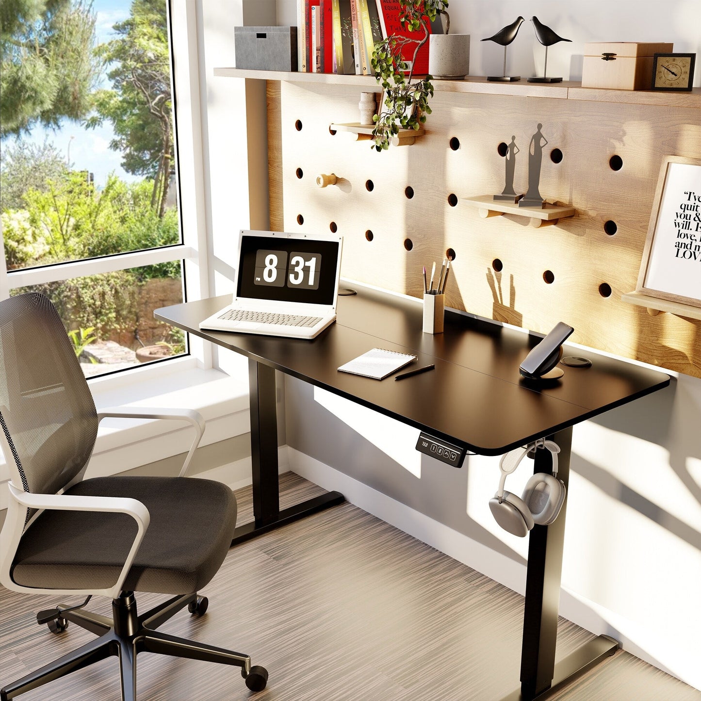 Futzca Height Adjustable Electric Standing Desk Sit Stand Computer Stand up Desk with Splice Board