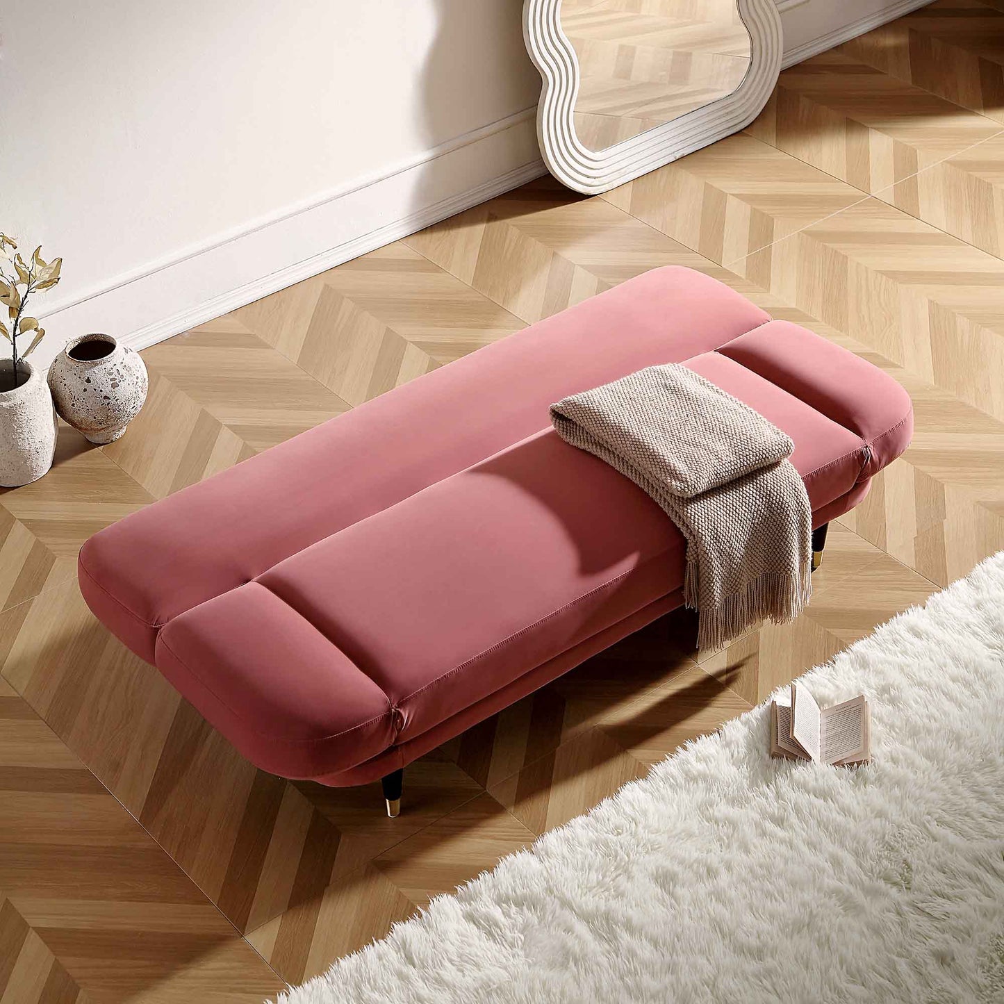 Solna 2-Seater Sofa Bed, Dusty Rose Velvet