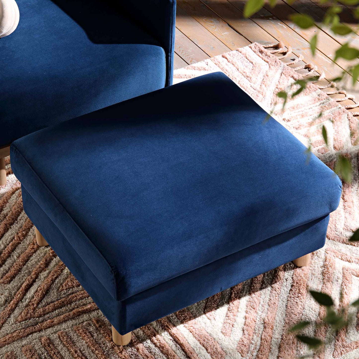 Timber Navy Blue Velvet Storage Ottoman