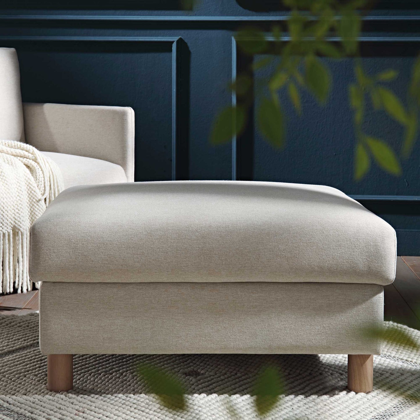 Timber Oatmeal Fabric Storage Ottoman