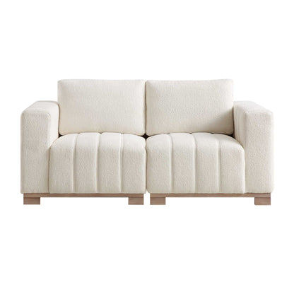 Belsize Beige Boucle Sofa with Wooden Base, 2-Seater