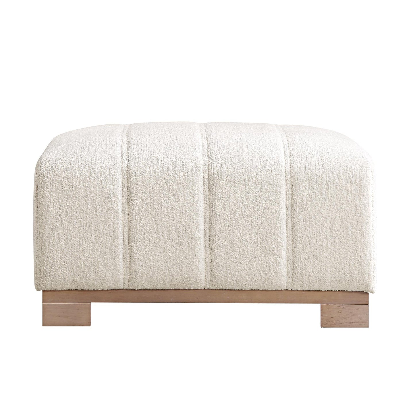Belsize Beige Boucle Footstool with Wooden Base