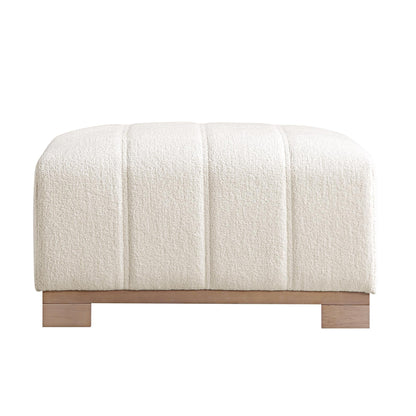 Belsize Beige Boucle Footstool with Wooden Base