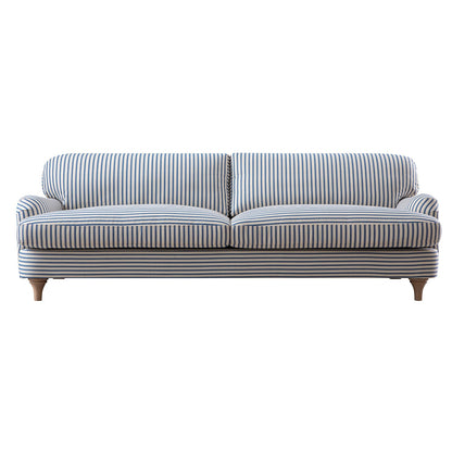 Daphnis Blue Striped Linen Blend Sofa, 3-Seater