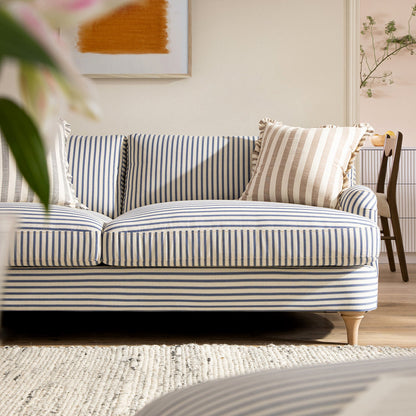 Daphnis Blue Striped Linen Blend Sofa, 3-Seater