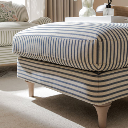 Daphnis Blue Striped Linen Blend Footstool