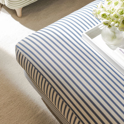 Daphnis Blue Striped Linen Blend Footstool