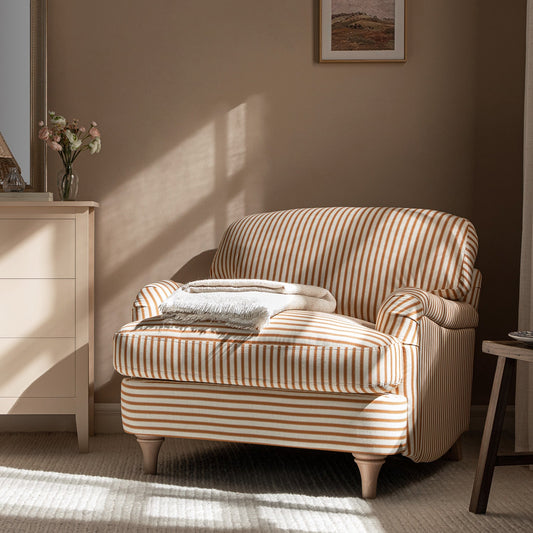 Daphnis Ochre Striped Linen Blend Sofa, 1-Seater